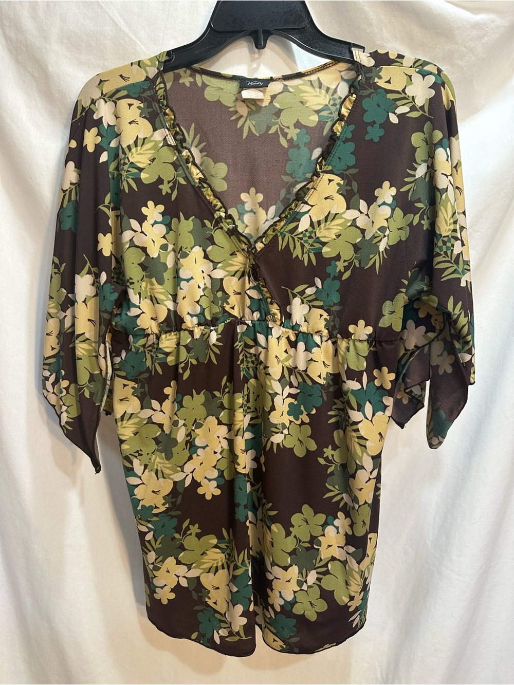 Vanity Floral Blouse in Dark Brown, Green, Cream and Teal